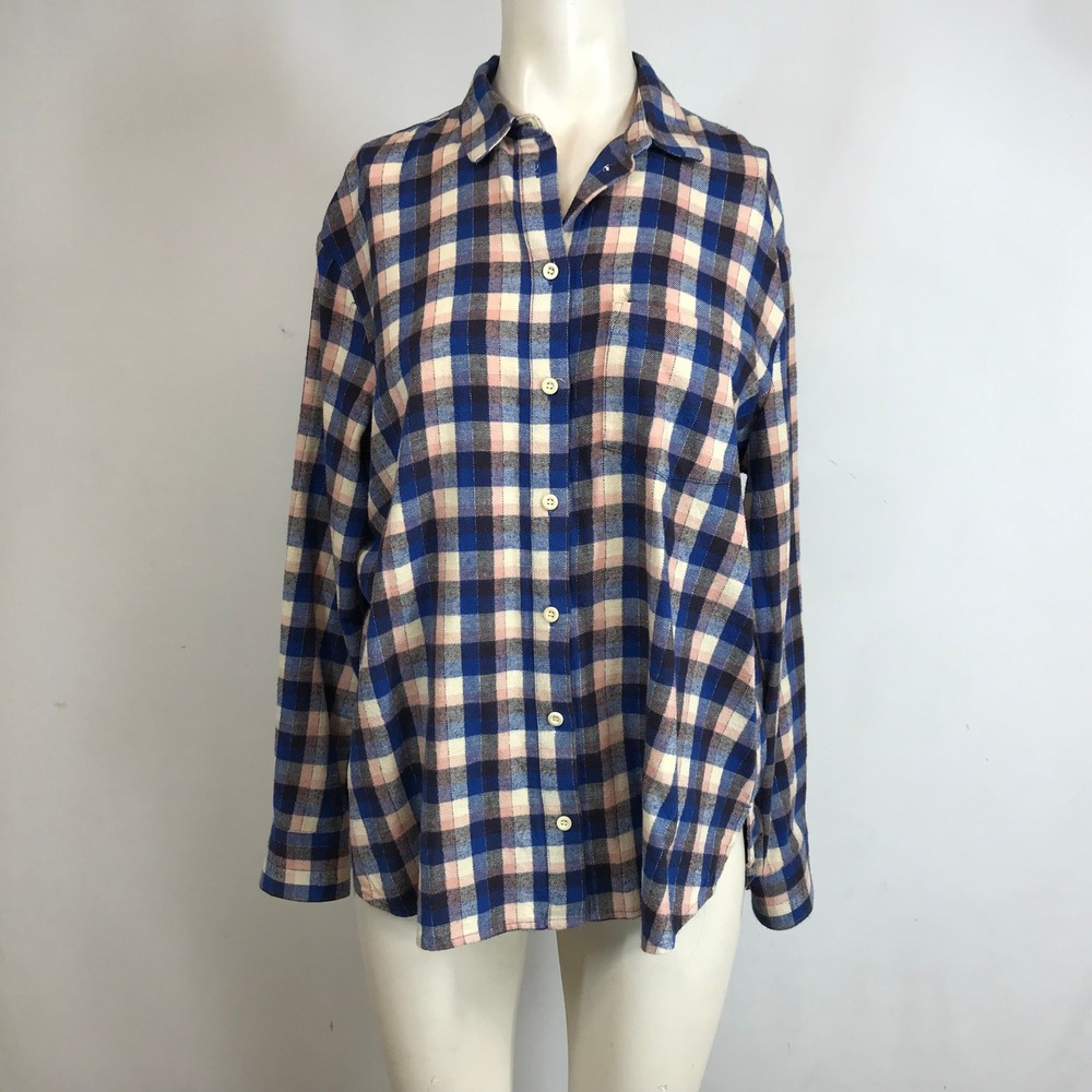 Madewell Womens Small Blue Pink Plaid Flannel Button Down Shirt Cotton‎ Relaxed